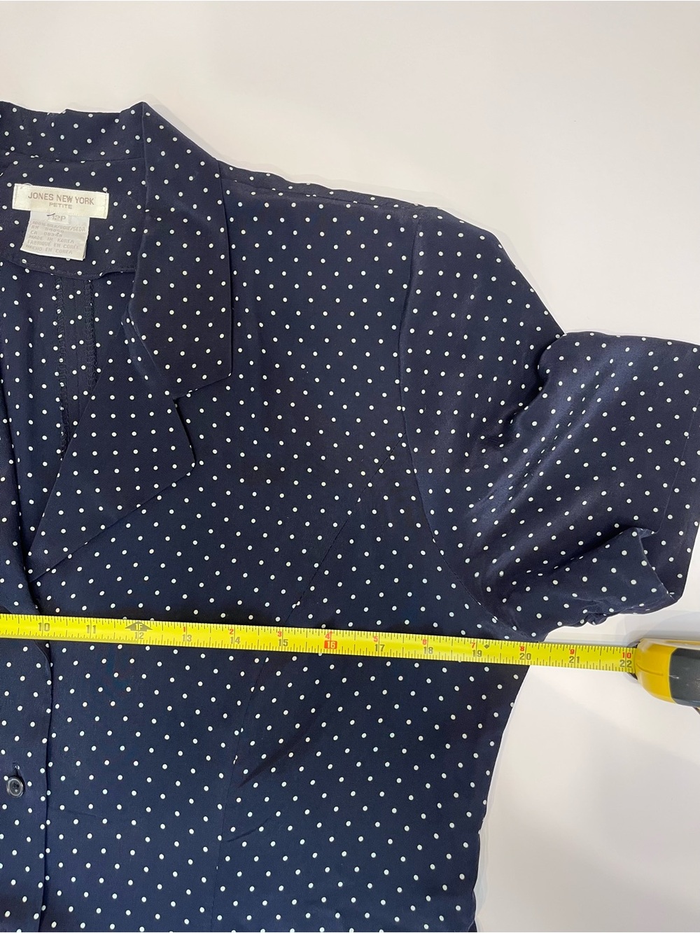 Vintage Jones New York Silk Navy Polka Dot Button-Front Mini Dress - Picture 4 of 7